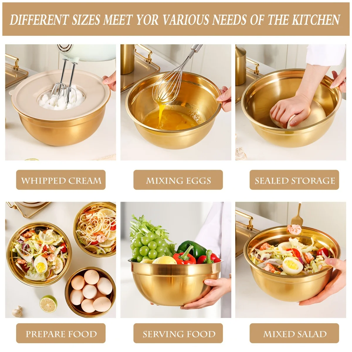 10-Piece Gold Stainless Steel  - Kitchen Baking Bowls recension och pris