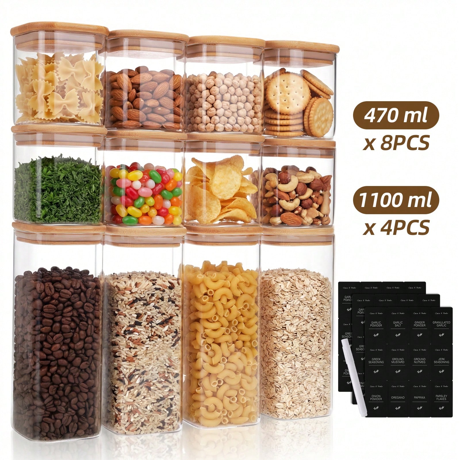 Tomnk 12pcs Glass Food Storage - Kitchen Baking Canisters recension och pris